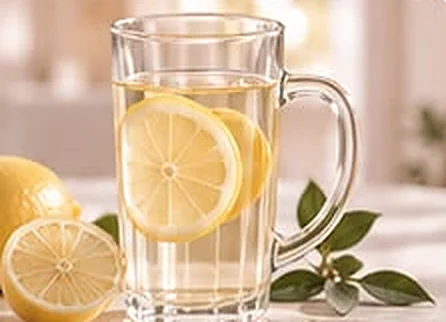 Taza de agua tibia con rodajas de limón