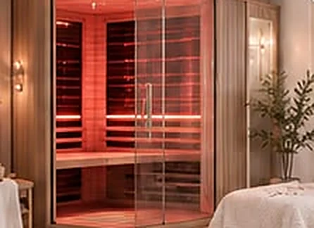 Sauna infrarroja con luz cálida en un espacio de bienestar